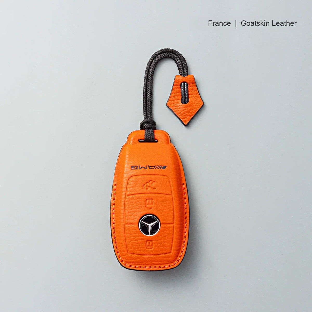 Mercedes-Benz goatskin leather key case, Style A, Vivid Orange, Lanyard Strap