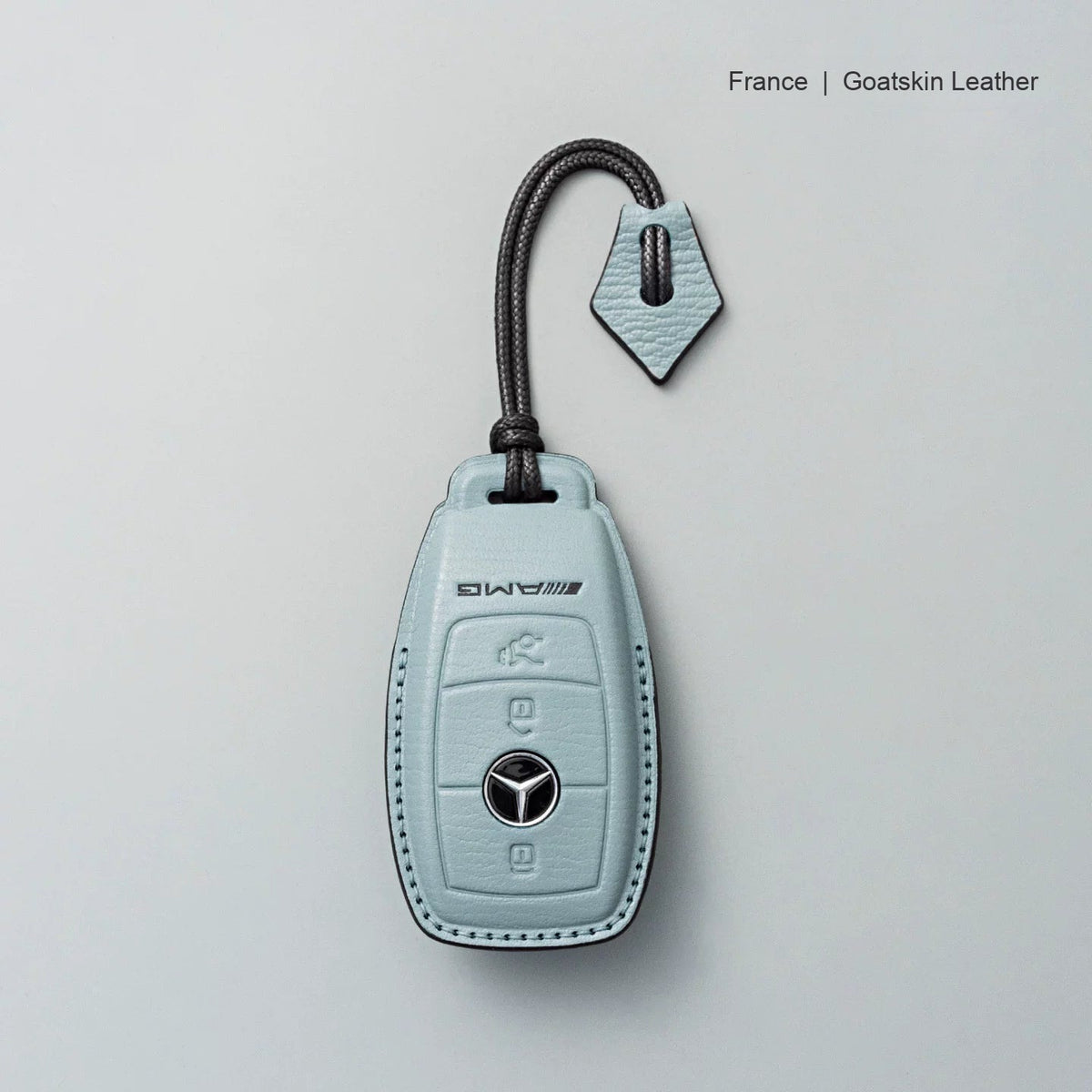 Mercedes-Benz goatskin leather key case, Style A, Mist Blue, Lanyard Strap