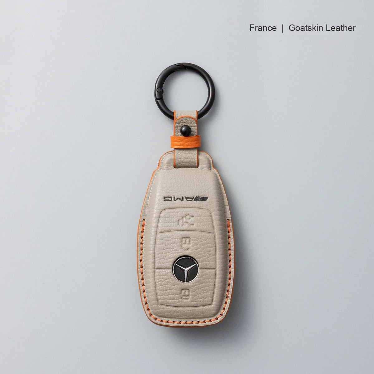Mercedes-Benz goatskin leather key case, Style A, Dove Gray, Key Ring
