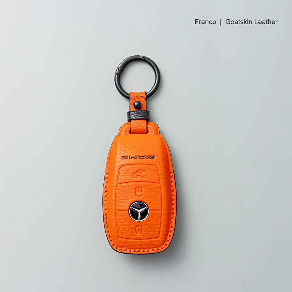 Mercedes-Benz goatskin leather key case, Style A, Vivid Orange, Key Ring