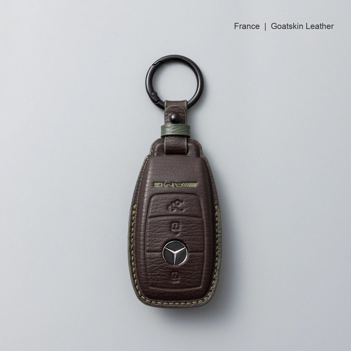 Mercedes-Benz goatskin leather key case, Style A, Mocha Brown, Key Ring