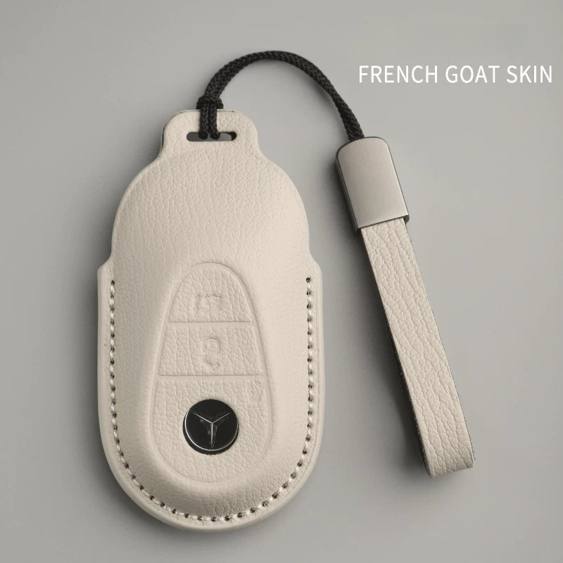 Mercedes-Benz French goatskin key case – Style A, Ivory, Leather Strap
