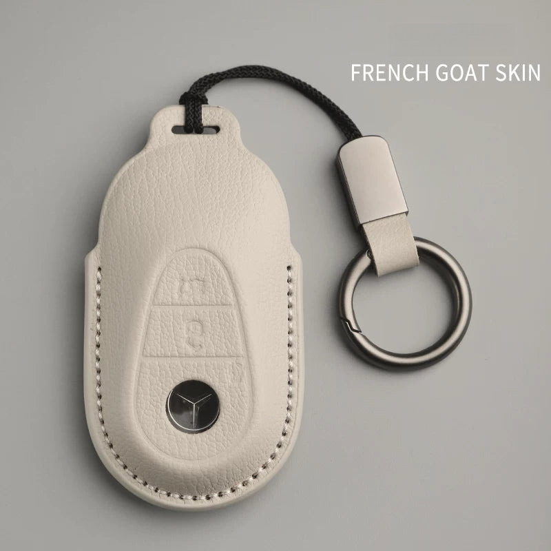 Mercedes-Benz French goatskin key case – Style A, Ivory, Key Ring