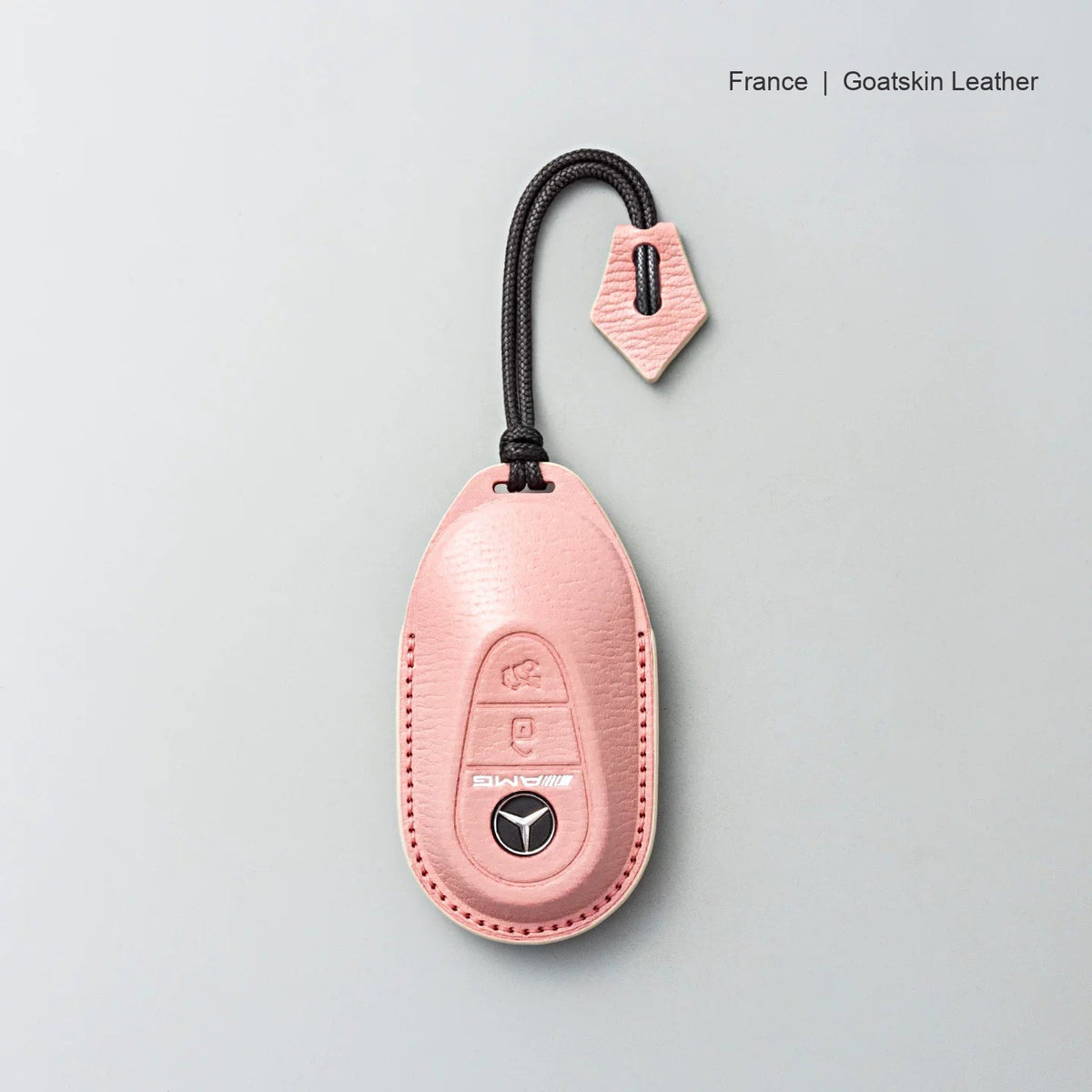 Mercedes-Benz goatskin leather key case, Style B, Sakura Pink, Lanyard Strap