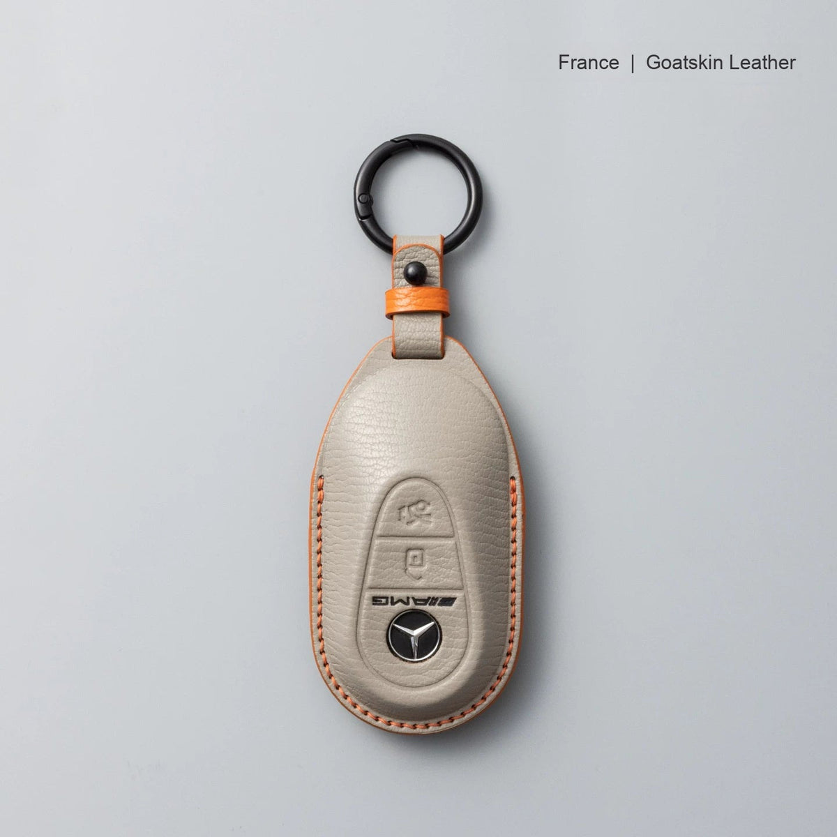 Mercedes-Benz goatskin leather key case, Style B, Dove Gray, Key Ring