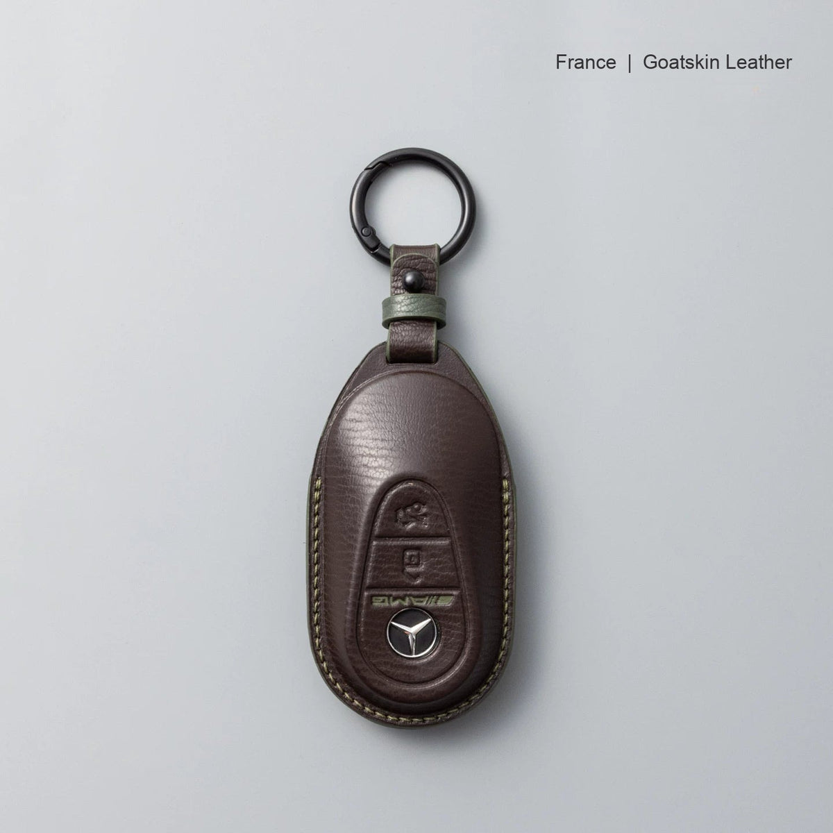 Mercedes-Benz goatskin leather key case, Style B, Mocha Brown, Key Ring