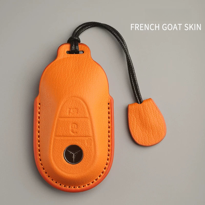 Mercedes-Benz French goatskin key case – Style A, Orange, Cord Lanyard