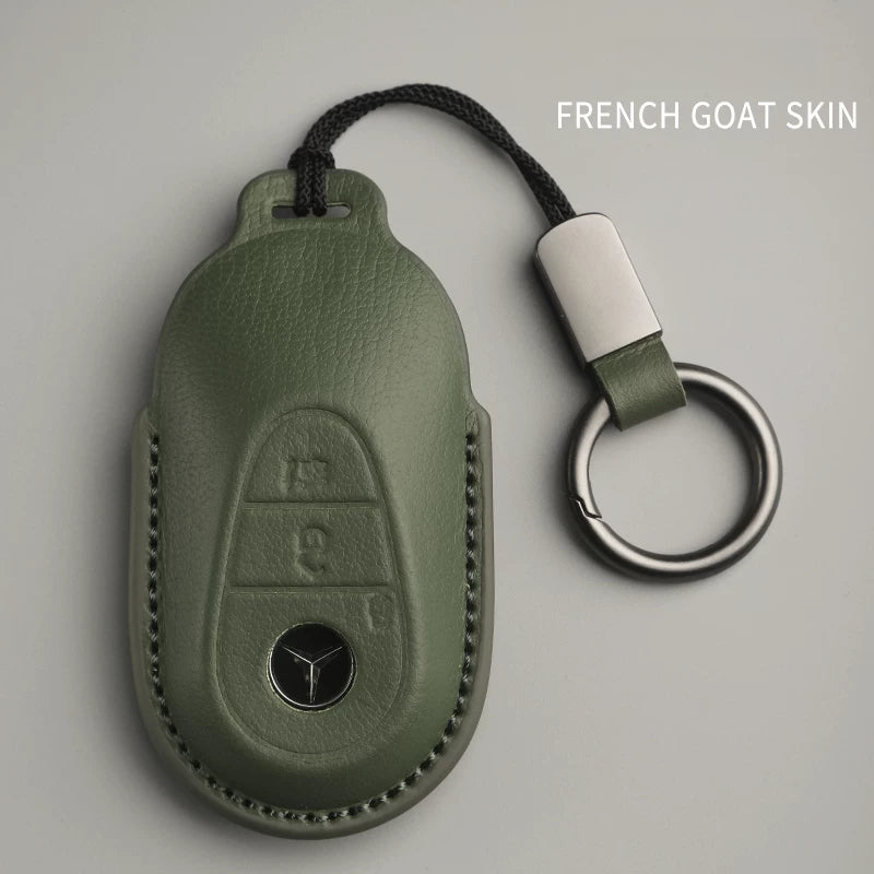Mercedes-Benz French goatskin key case – Style A, Olive Green, Key Ring