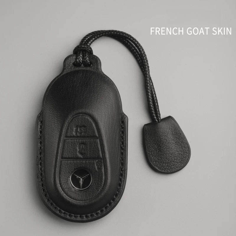 Mercedes-Benz French goatskin key case – Style A, Black, Cord Lanyard
