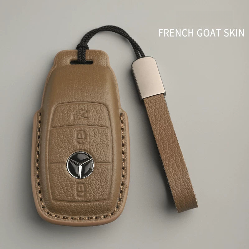 Mercedes-Benz French goatskin key case – Style B, Taupe Gray, Leather Strap