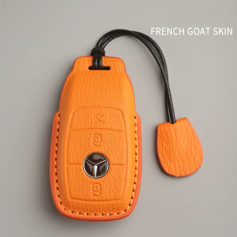 Mercedes-Benz French goatskin key case – Style B, Orange, Cord Lanyard