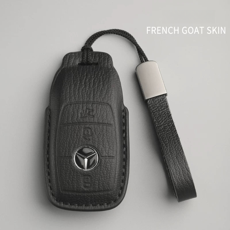 Mercedes-Benz French goatskin key case – Style B, Black, Leather Strap