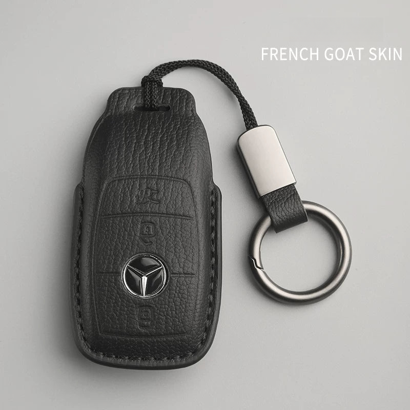 Mercedes-Benz French goatskin key case – Style B, Black, Key Ring