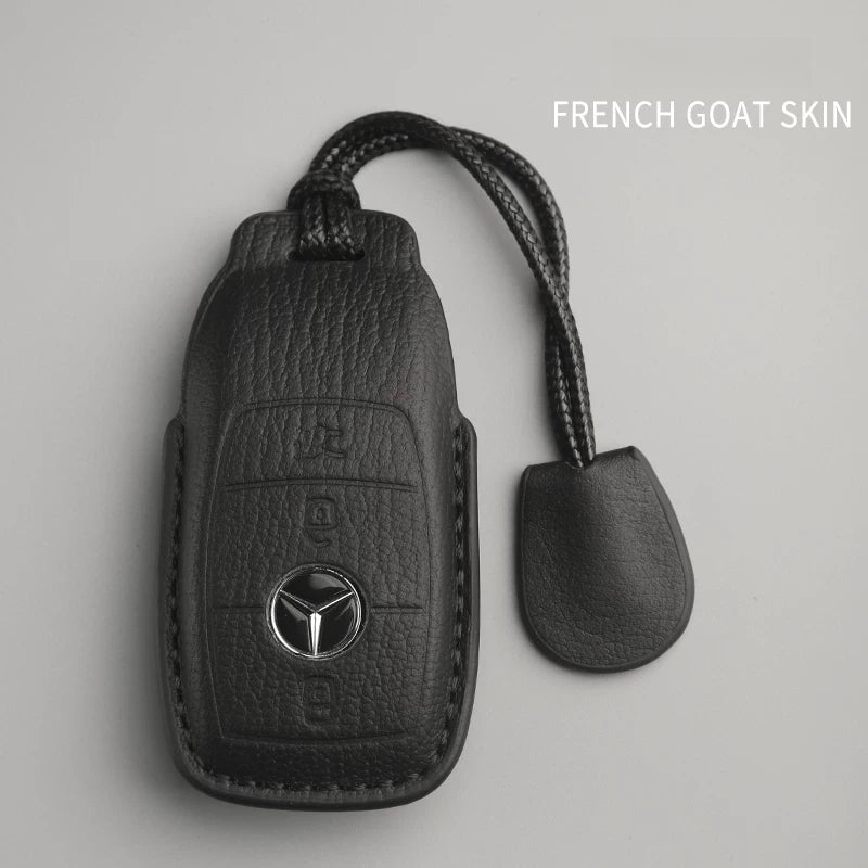 Mercedes-Benz French goatskin key case – Style B, Black, Cord Lanyard