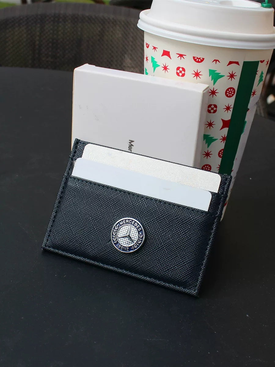 Mercedes-Benz navy card holder standing with gift box