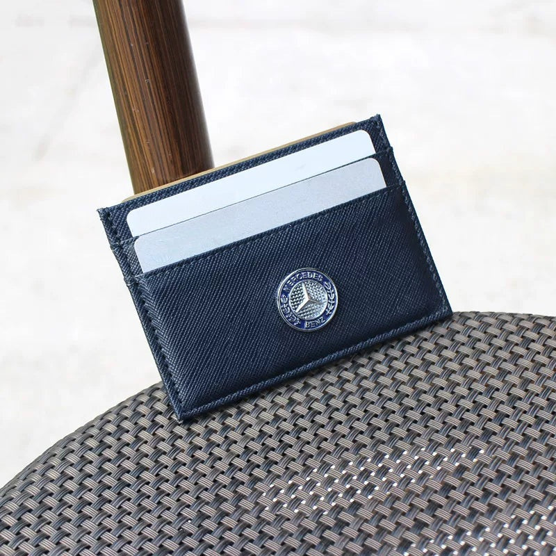 Mercedes-Benz slim card holder with cards, navy Saffiano finish