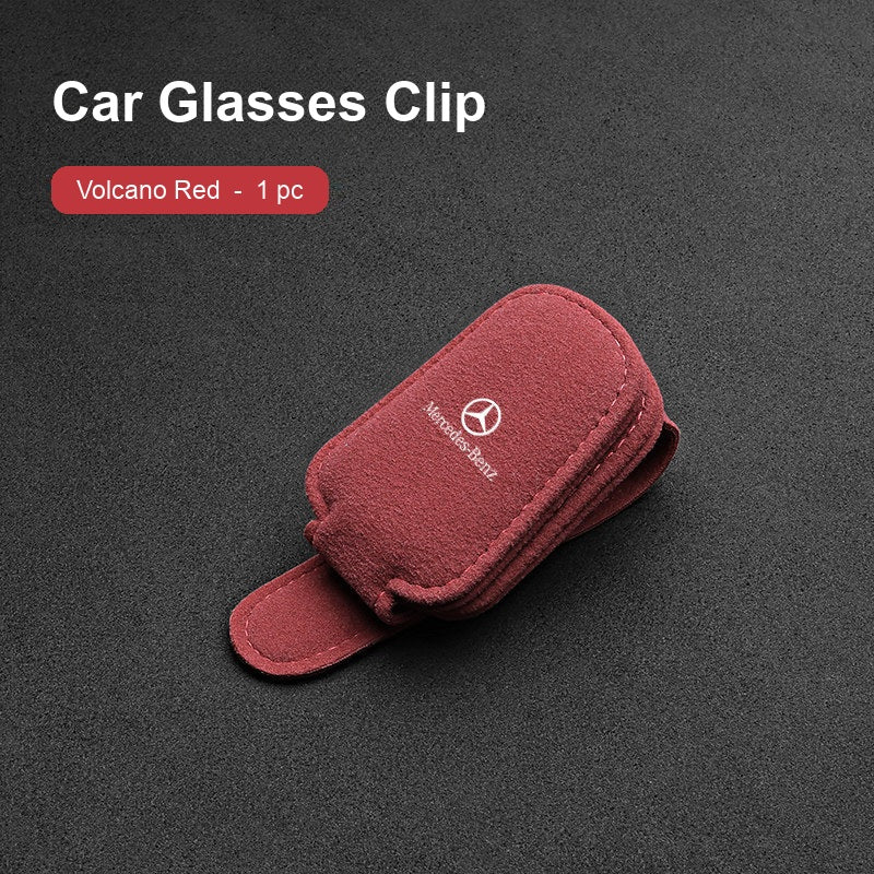 Mercedes-Benz suede sun visor Glasses Clip in Volcano Red