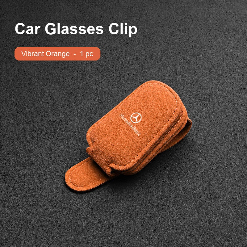 Mercedes-Benz suede sun visor Glasses Clip in Vibrant Orange