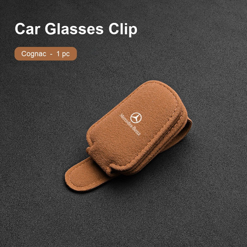 Mercedes-Benz suede sun visor Glasses Clip in Cognac