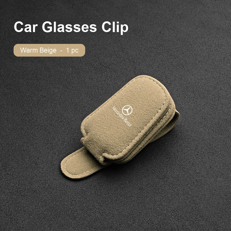 Mercedes-Benz suede sun visor Glasses Clip in Warm Beige