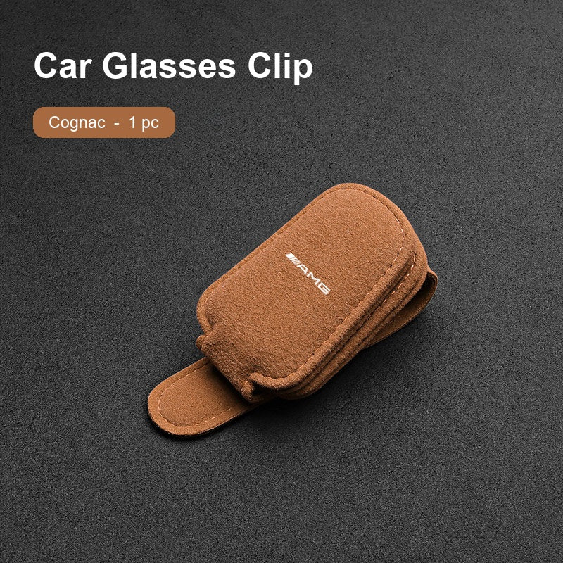 Mercedes-AMG suede sun visor Glasses Clip in Cognac