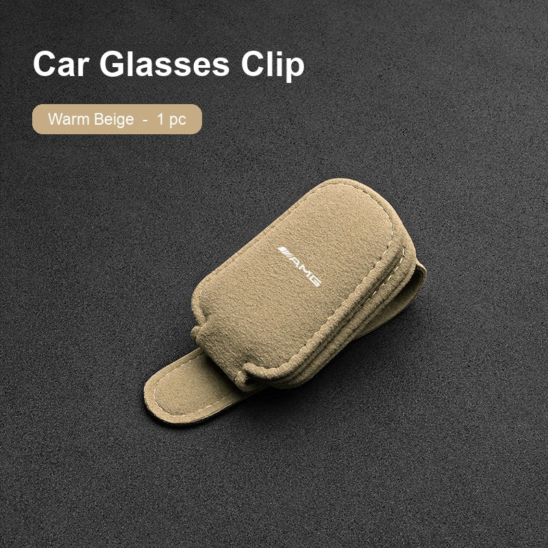 Mercedes-AMG suede sun visor Glasses Clip in Warm Beige