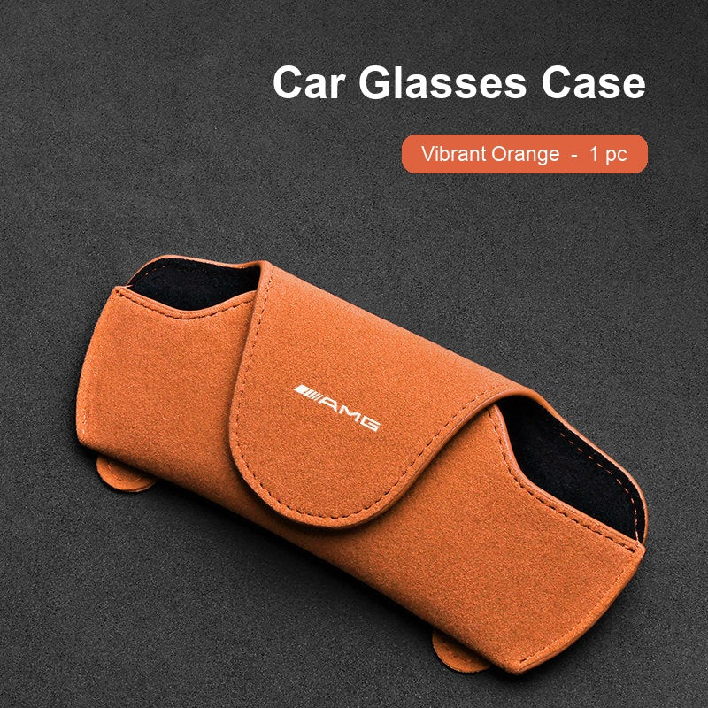 Mercedes-AMG suede sun visor Glasses Case in Vibrant Orange