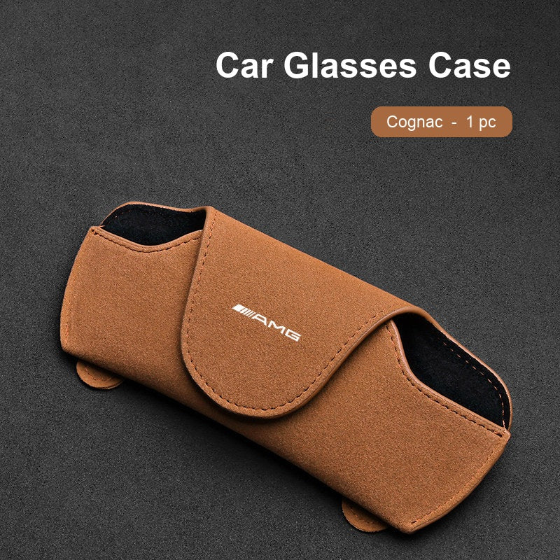 Mercedes-AMG suede sun visor Glasses Case in Cognac