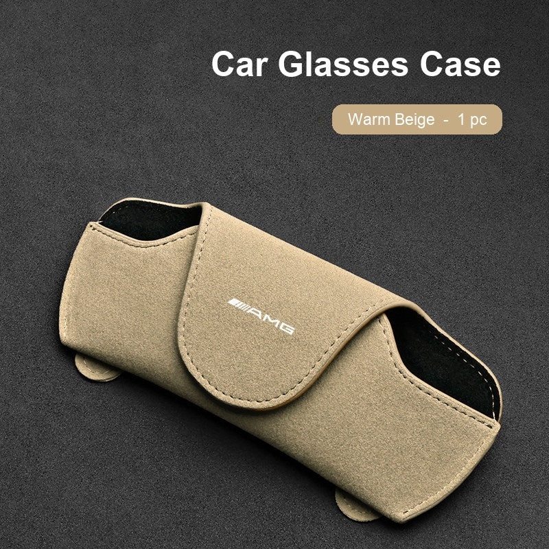 Mercedes-AMG suede sun visor Glasses Case in Warm Beige