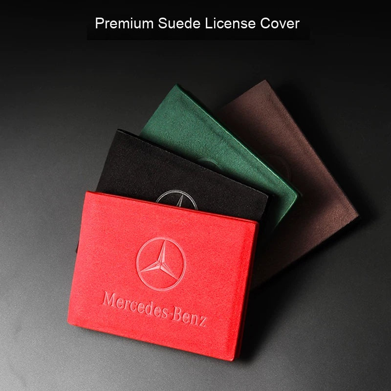 Mercedes-Benz suede driver's license covers in black, red, green and coffee