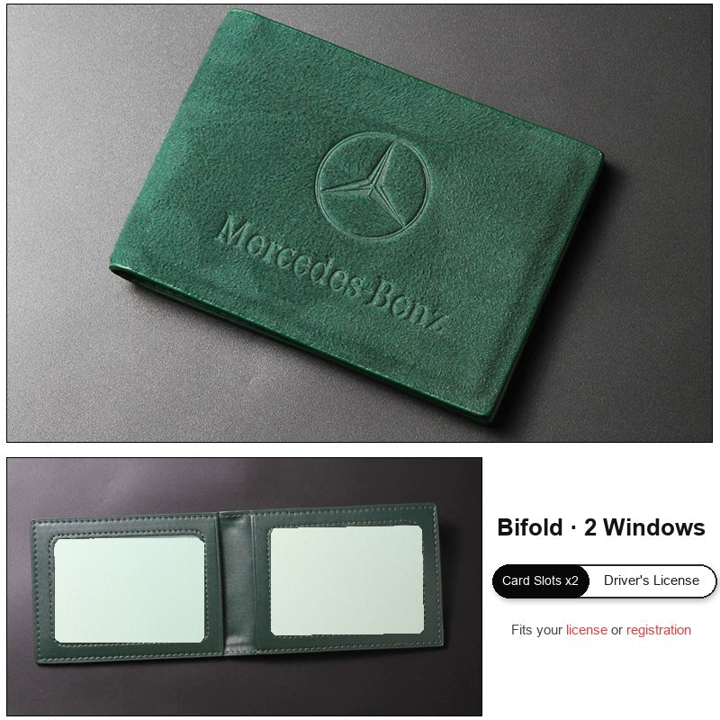 Mercedes-Benz suede license cover bifold racing green