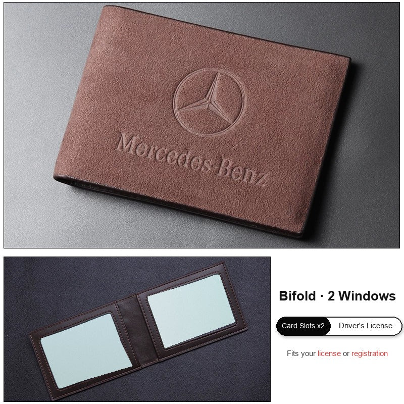 Mercedes-Benz suede license cover bifold coffee brown