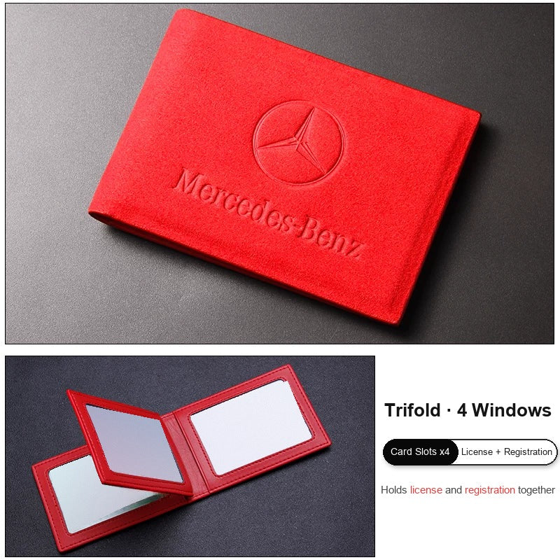 Mercedes-Benz suede license cover trifold red