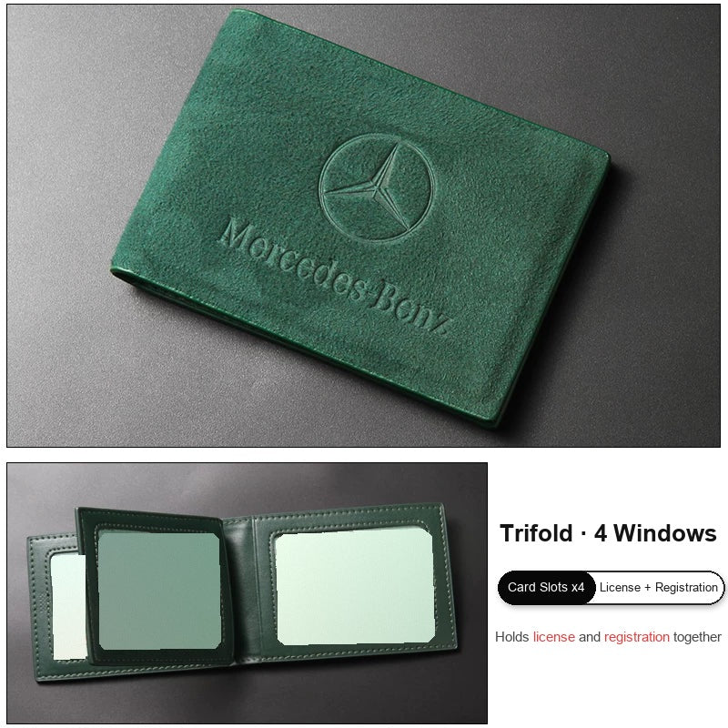 Mercedes-Benz suede license cover trifold racing green