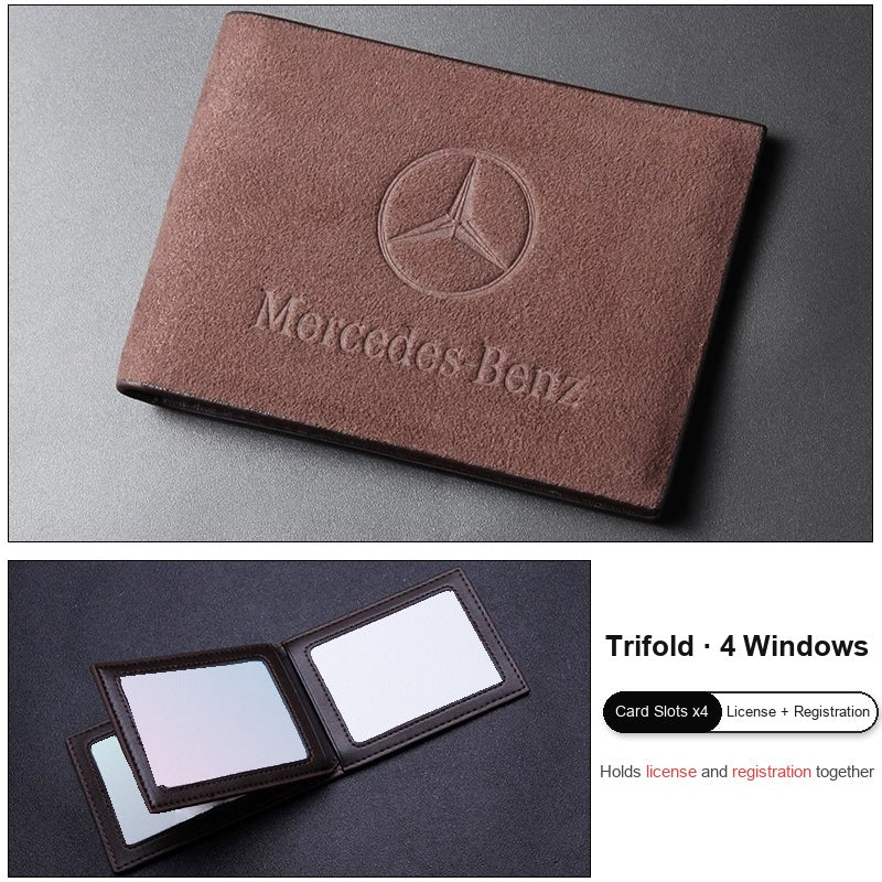 Mercedes-Benz suede license cover trifold coffee brown