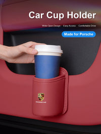 Porsche Signature Leather Cup Holder – Clip-On Door and Seat-Back Organizer