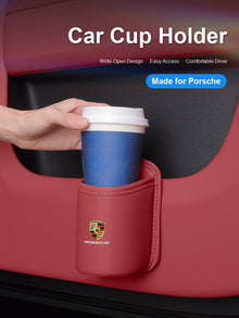 Porsche Signature Leather Cup Holder – Clip-On Door and Seat-Back Organizer