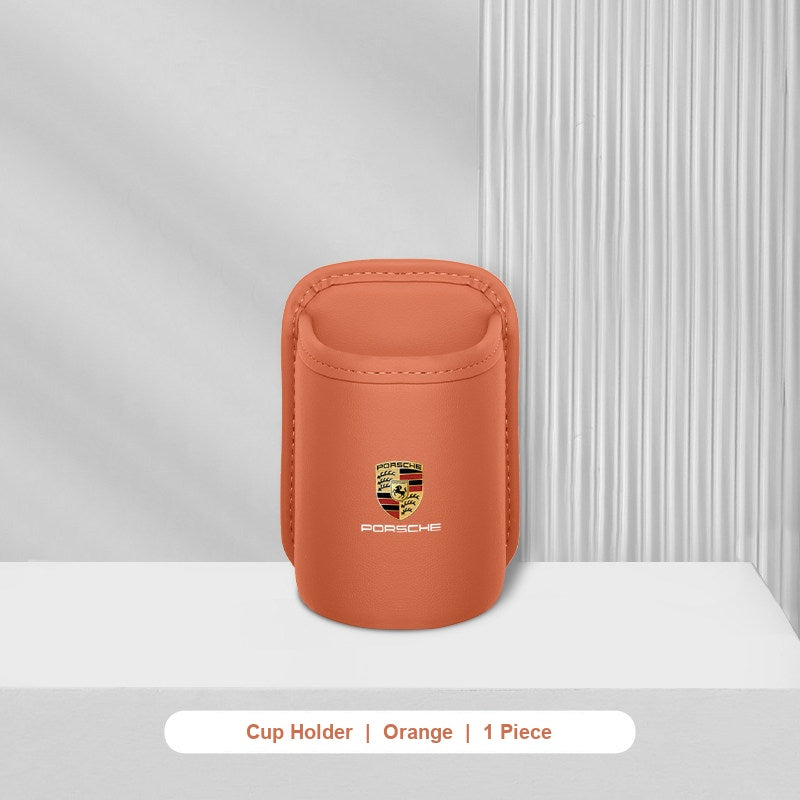 Porsche leather cup holder - Orange - 1 Piece