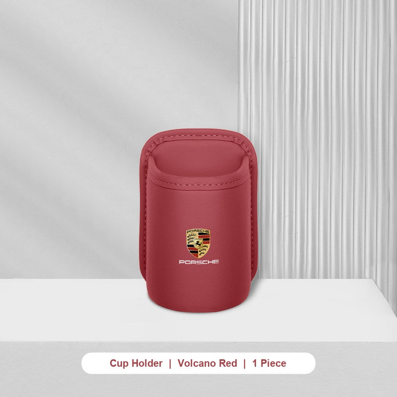 Porsche leather cup holder - Volcano Red - 1 Piece