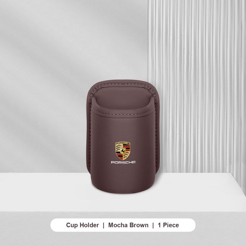 Porsche leather cup holder - Mocha Brown - 1 Piece