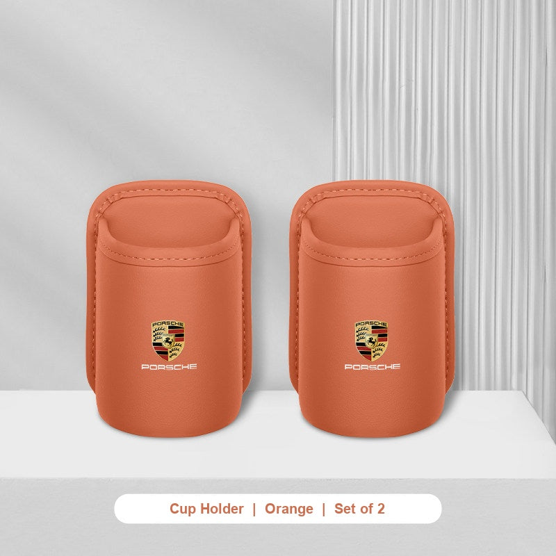 Porsche leather cup holder - Orange - Set of 2