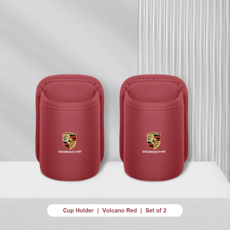 Porsche leather cup holder - Volcano Red - Set of 2