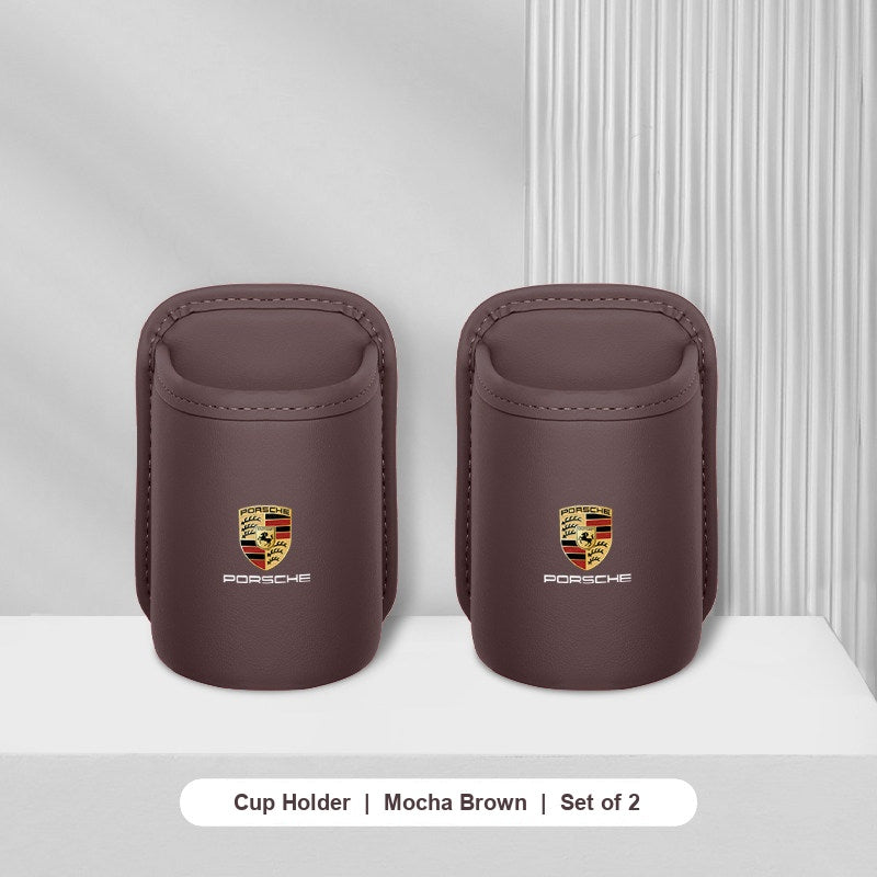 Porsche leather cup holder - Mocha Brown - Set of 2