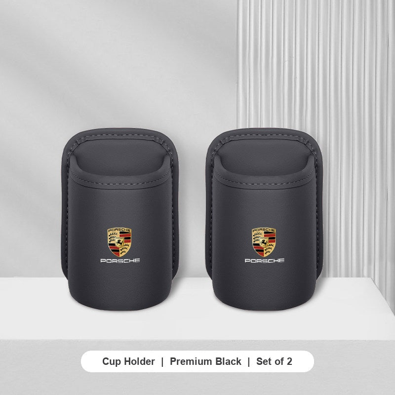 Porsche leather cup holder - Premium Black - Set of 2