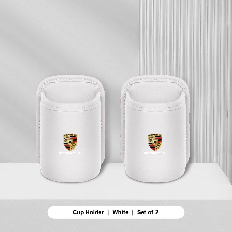 Porsche leather cup holder - White - Set of 2