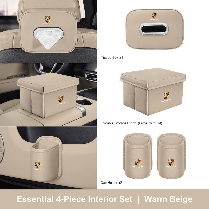 Porsche 4-piece interior set - Warm Beige - Large Lidded Bin