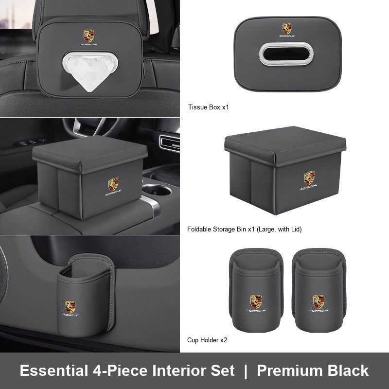Porsche 4-piece interior set - Premium Black - Large Lidded Bin