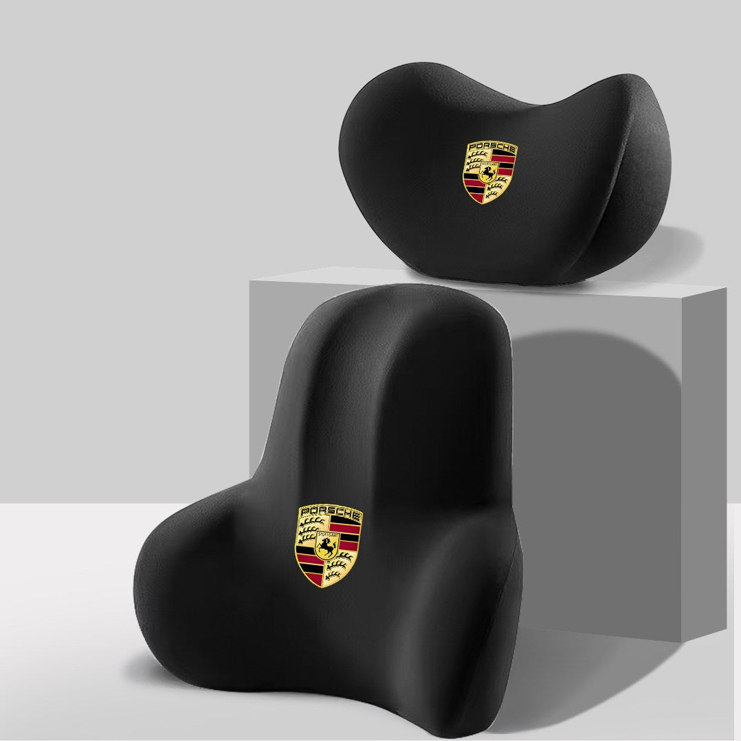 Porsche headrest and lumbar support set in black