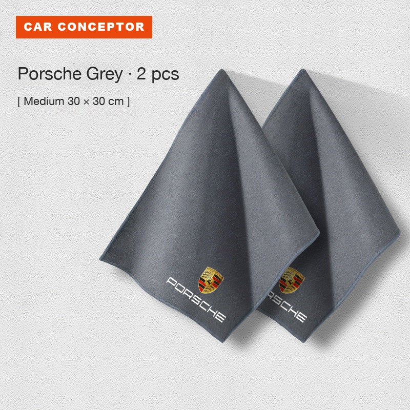 Porsche coral fleece towel in grey, medium size, 2-pack