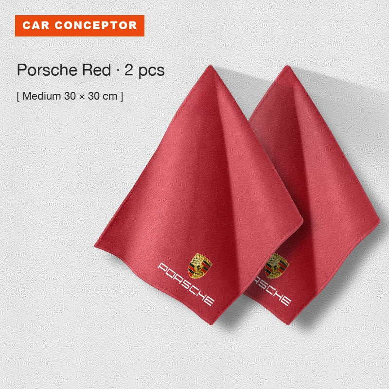 Porsche coral fleece towel in red, medium size, 2-pack